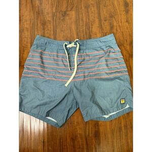 Marine Layer Blue Swim Shorts with Coral Pink Stripes SZ 33 (M) Drawstring